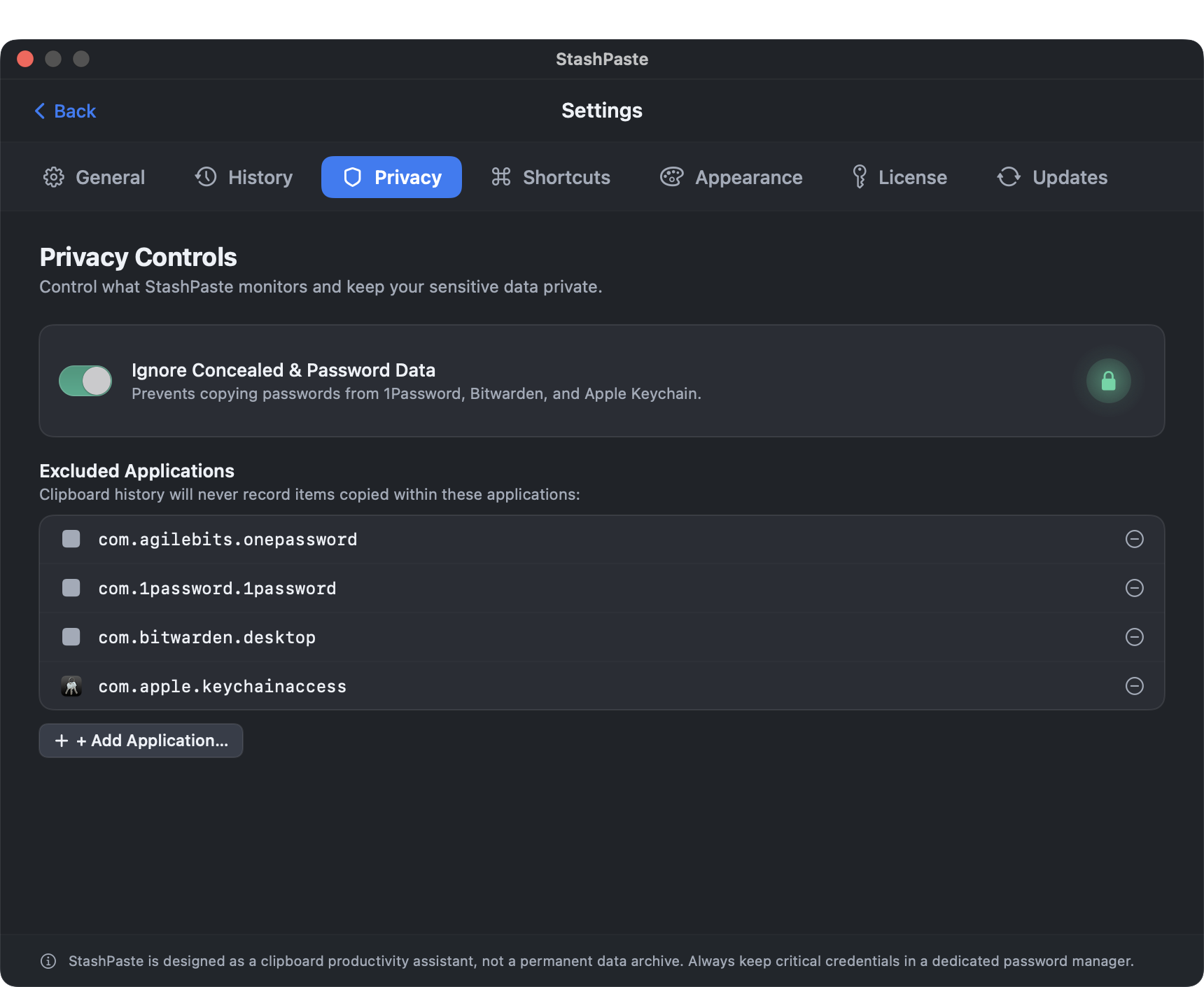 StashPaste Smart Password Manager Exclusions