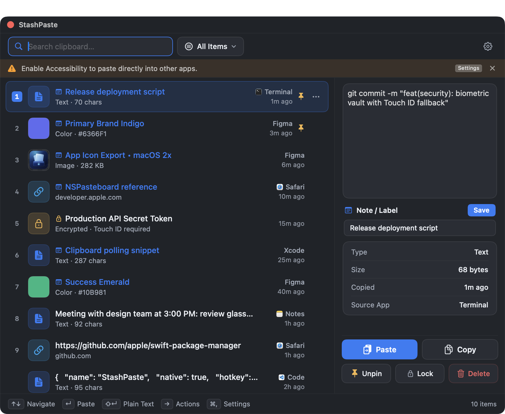 StashPaste Native macOS Interface